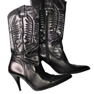 Black Leather cowboy Women's Boots vintage